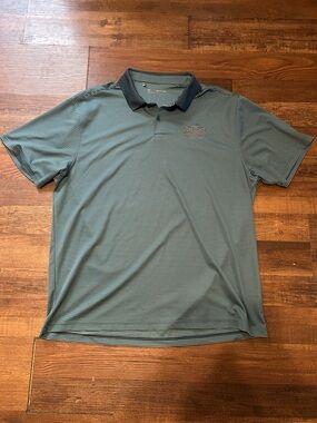 Under Armour Men's Teal and Black Striped Polo - Papa Johns Logo - XXL Loose Fit